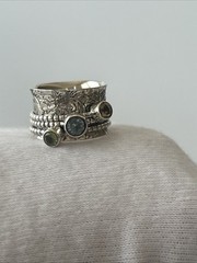 Vtg.signYS Sterling Silver Blue Topaz Peridot Citrine Spinner Band Ring Sz 8