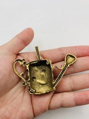 Vintage Adorable Gold Tone Floral Cottagecore Nature Garden Watering Can Pendant