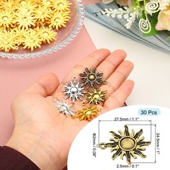 30 Pcs Alloy Sun Charm, Dark Gold, 1.1 x 1 Inch