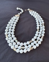 Vintage Marked Japan Necklace Acrylic Sugar Beads Frosted Blue Aurora 3 Strand