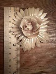 Vintage Hand Carved Ivory Celluloid Plastic Rose Flower Brooch Pin Dusty Rose