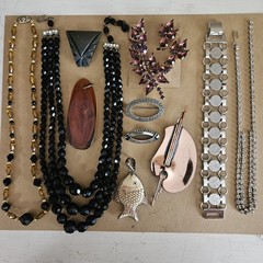 Vintage Jewelry Lot 12 pc Rhinestone Brooch Earrings Sterling Marcasite Bakelite