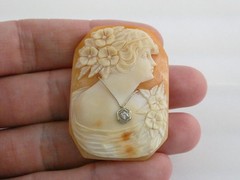 Antique Art Nouveau Shell Loose Cameo Habille Old Mine Diamond 45mm x 33mm Size