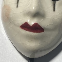 Glazed Porcelain Ceramic Mardi Gras Mask 2.2x 1.52” chord Necklace old Vitag 22″