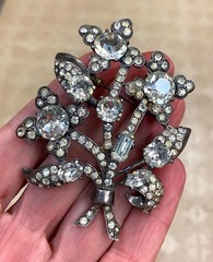 Vintage Eisenberg Original 1940s Sterling Silver Rhinestone Pin Brooch Large 3″