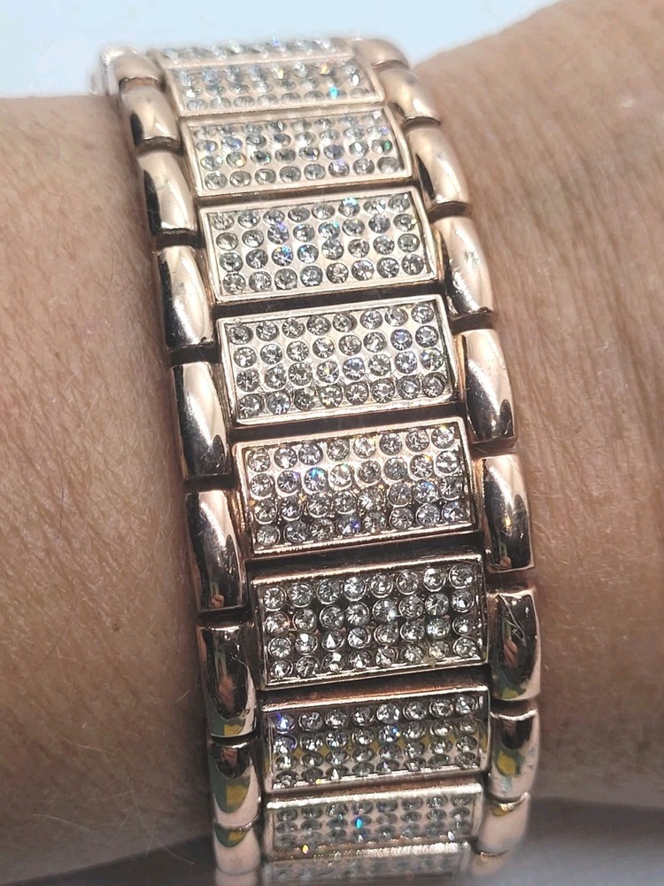 Vintage Rose Gold Rhinestones Chanky Braslet 8.5in
