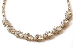 Vintage Signed Ora Art Deco Clear Rhinestone Necklace Rhodium Plated 1940s