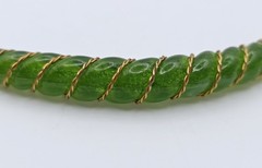 Vintage Gold Tone Green Faux Jade Twisted Chain Choker Necklace