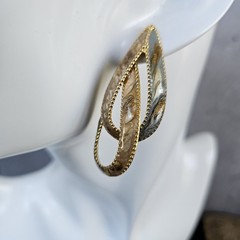 Vintage 1980s Enamel Earrings Tear Drop Gold Tone Marbled Caramel Sage Swirl Wow