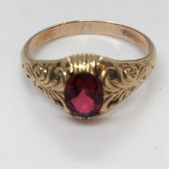 Vintage Antique Victorian Garnet Ring 10K Yellow Gold Hallmarked Size 11.25