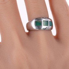 sz7 30’s-40’s Zuni sterling silver and turquoise flush inlay ring