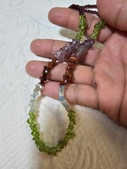 Vtg Chain Necklace w/ Mixed Stone Beads Amethsyt Green Peridot 26in”