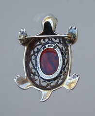 Jezlaine Turtle Filigree & Amber Brooch Pin 925 Sterling Silver Vintage Signed