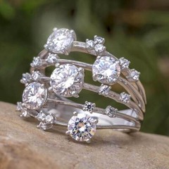 2.50Ct White Round Cut Simulated Diamond Bubble Art Deco Wedding 925 Silver Ring