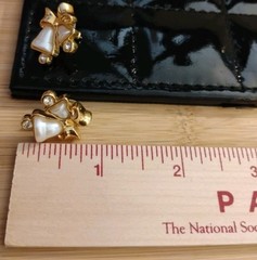 Vintage AVON Golden Bells w/Rhinestones, Bow, and Faux Pearly .75″ Earrings!