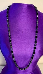 Vintage Black Onyx 10mm with Lapis Necklace, 38” L