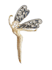 Vintage Goldtone Fairy Pixie w Silver Cubic Zirconia Wings China