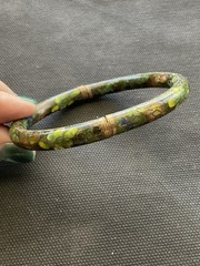vintage Chinese cloisonne enamel bangle bracelet Hinged Green Floral