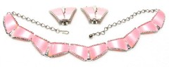 1950s Vintage SET Pink THERMOSET MOONGLOW and Silver NECKLACE and EARRINGS Retro