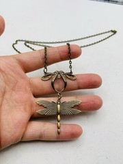 Vintage Style Antiqued Bronze Tone Art Nouveau Dragonfly Elegant 18 in Necklace