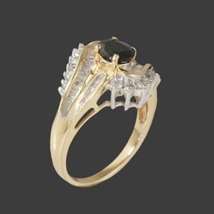 Retro Solid 10K Gold, 1.00 Ct Dark Blue Sapphire & 1.30 CTW Diamond Estate Ring