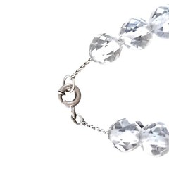 Vtg Art Deco Rock Crystal Quartz Faceted Bead 28″ Necklace Sterling Chain