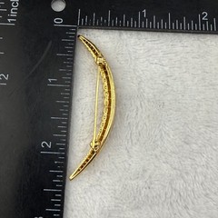 Vintage Crescent Moon Brooch Gold Tone Orange Coral?
