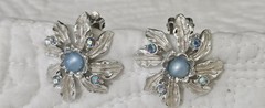 Vintage Judy Lee 3-pc Set, Silver Tone Leaf Blue Moonstone, Clip-Ons