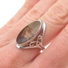 925 Sterling Silver Vintage Real Picture Jasper Oxidized Ring Size 6