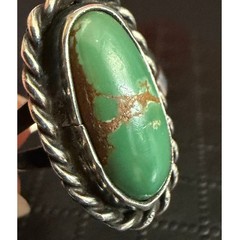 Vintage Sterling Silver Turquoise Ring Green Oval Cabochon Southwest Size 6