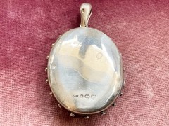 Antique English Victorian Sterling Silver Locket Pendant with Bird Cattails