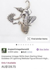 Vintage Large 75mm Pre 1949 Mekhala Goddess Siam Sterling Silver Brooch 14 grams