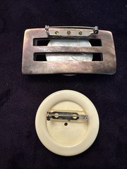 2 Handmade Brooches From Antique Belt Buckles And Buttons