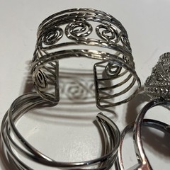 VTG Lot Of 4 Silver Tone Assorted Statement Cuff Bracelets
