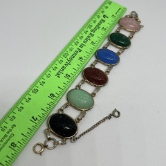 Vintage EGYPTIAN REVIVAL SCARAB GoldTone Multicolor Lucite 7.25” Bracelet