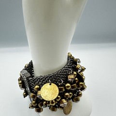 Chunky Antique Gold & Gunmetal Charm Cuff – Multi-Chain Statement Bracelet