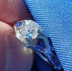 Original EARTH MINED DIAMOND Deco Engagement Ring Solid 18K WHITE GOLD Solitare