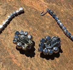 JULIANA DELIZZA ELSTER LINK NECKLACE CLIP EARRINGS SET BLUE RHINESTONES VINTAGE