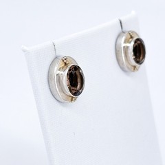 Vintage Sterling Silver 925 Brown Faceted Smoky Quartz Stud Earrings