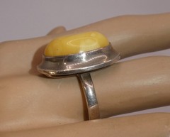 Vintage Ring Sterling Silver Butterscotch Egg Yolk Amber Cabochon Statement