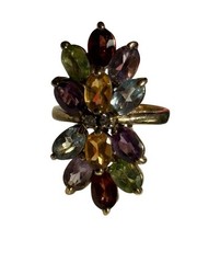 Multi Gemstone Ring Sterling Silver 925 Gold Vermeil Size 6.25 Statement Vintage