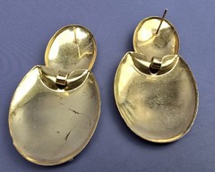 Vintage Abstract Swirl Earrings Enamel Gold Tone Pierced Green Browns