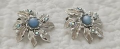 Vintage Judy Lee 3-pc Set, Silver Tone Leaf Blue Moonstone, Clip-Ons
