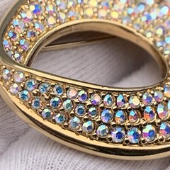 Swarovski Signed Brooch Pin Blue Green Crystal Peacock Rain Drop Iridescent