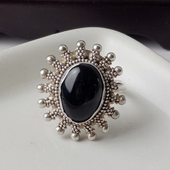 Vintage 925 Sterling Silver Black Onyx Sunburst Ring Size 7.5 – 7.23g
