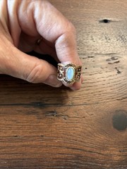 Sarah Coventry Vintage Ring Faux Opal, Gold Tone, Size 5-7, Open Back