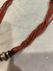 Vintage Handmade Statement Tribal Necklace with Wood, Metal & Red Beads 18”