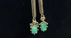Vtg Selro Selini Necklace Jeweled Slide & Figural Faces Herringbone Chain 25”