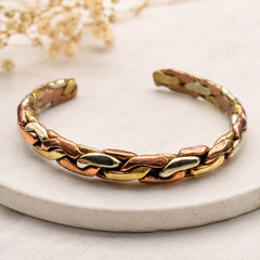 Sergio Lub Viking Braid Mixed Metal Cuff Bracelet Copper Brass Silver Tone