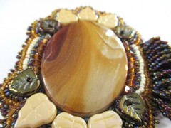 Ella Johnson Bentley Beaded Brooch, Juneau Alaska, Biggs Jasper, Healed Fissure